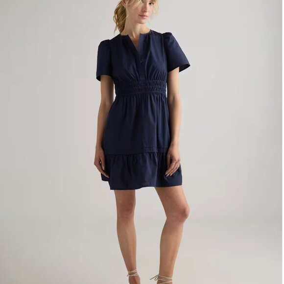Quince Dresses & Skirts - NWT Quince Women's Organic Cotton Poplin Tiered Mini Dress Navy Size Medium